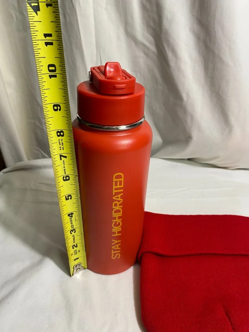 FLWR PWR Red Beanie & Matching Insulated Water Bottle Set Stay Hydrated